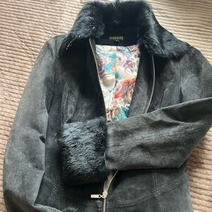 Georgiou Black leatherJacket genuine Fur Trim